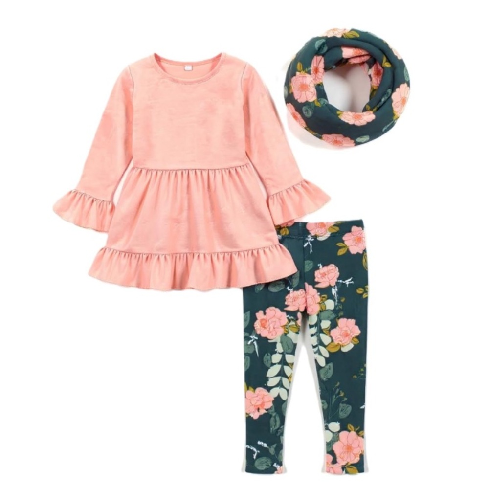 6️⃣ Coral Ruffle Dress and Floral Leggings Set sz 6